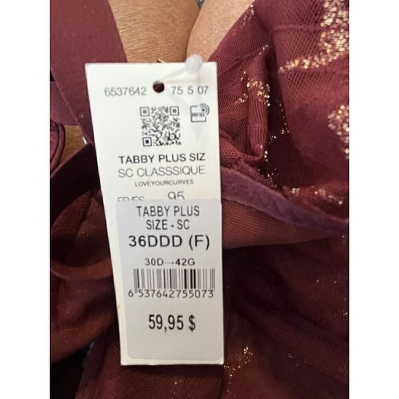 Etam Maroon and Gold Tabby Plus Size Bra 36DDD (F) - Picture 4 of 5